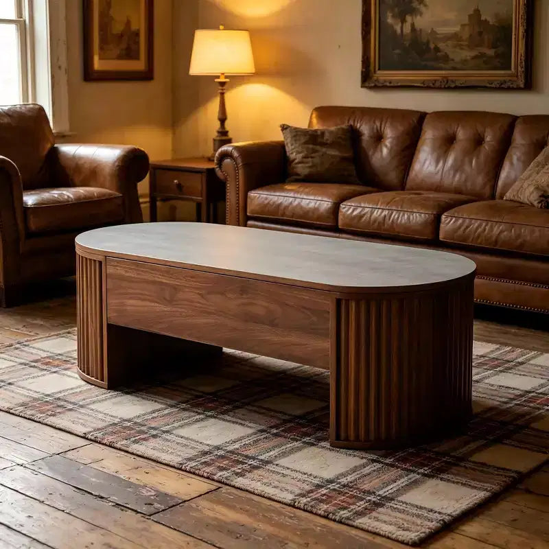 47.2 Lift Top Coffee Table with Hidden Compartment, Oval, Brown