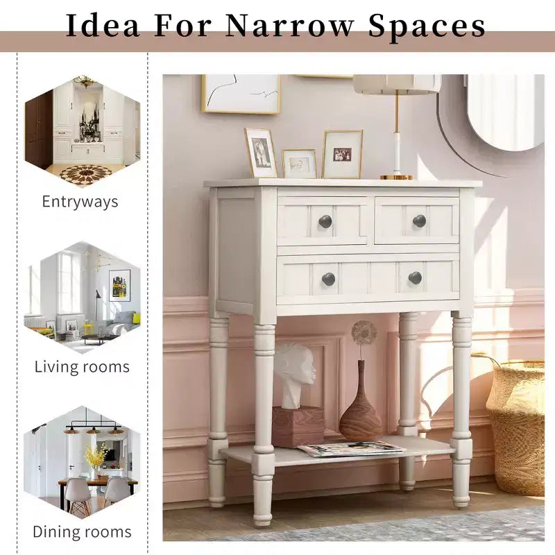 23.7in Narrow Console Table with 3 Drawers and Shelf, Sofa Table for Small Space Entryway or Living Room