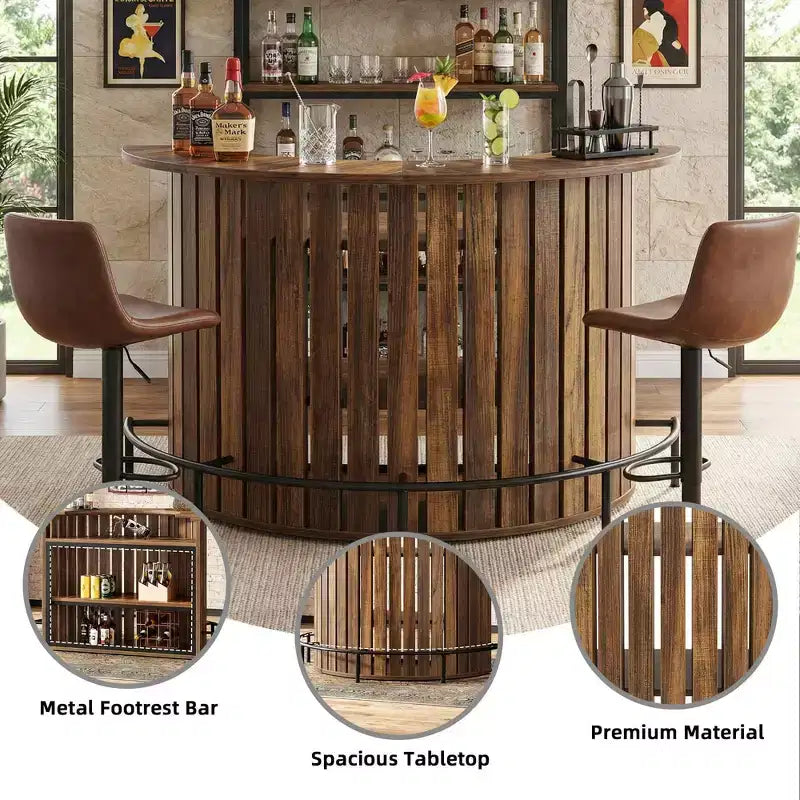 4-poziomowy mini bar w kształcie łuku, nowoczesna rustykalna szafka barowa do domu z podnóżkiem i konstrukcją z MDF
