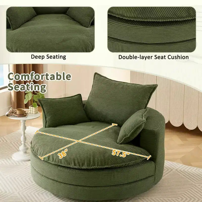360°-ban forgatható pihenőfotel, hordófotel, kerek forgófotel párnával a nappaliba