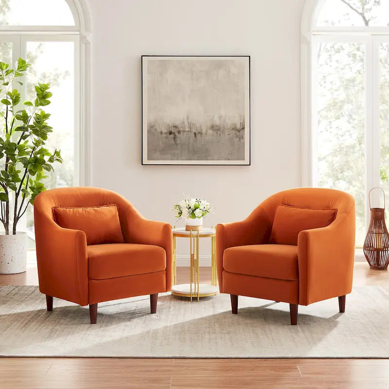 28,34 Zoll, 2er-Set Akzent-Sessel, Samt-Sessel im Fassondesign mit Beinen aus Massivholz