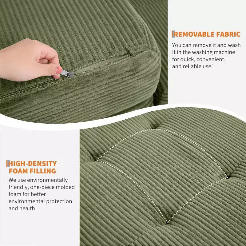SunnyFurn 15,2 cm dreifach faltbares Matratzen-Sofa-Bett, 190,5 x 138 cm großes faltbares Schaumstoff-Gästebett mit Cordbezug und Knopfsteppung, tragbar für Camping, Wohnzimmer und Schlafzimmer