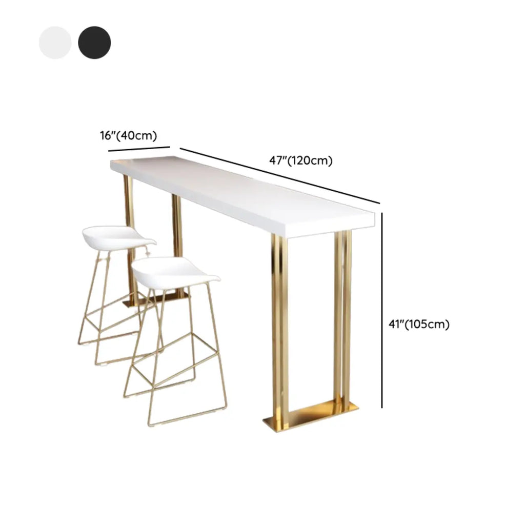 Table de bar rectangulaire luxueuse en bois avec piètement traîneau doré pour les repas