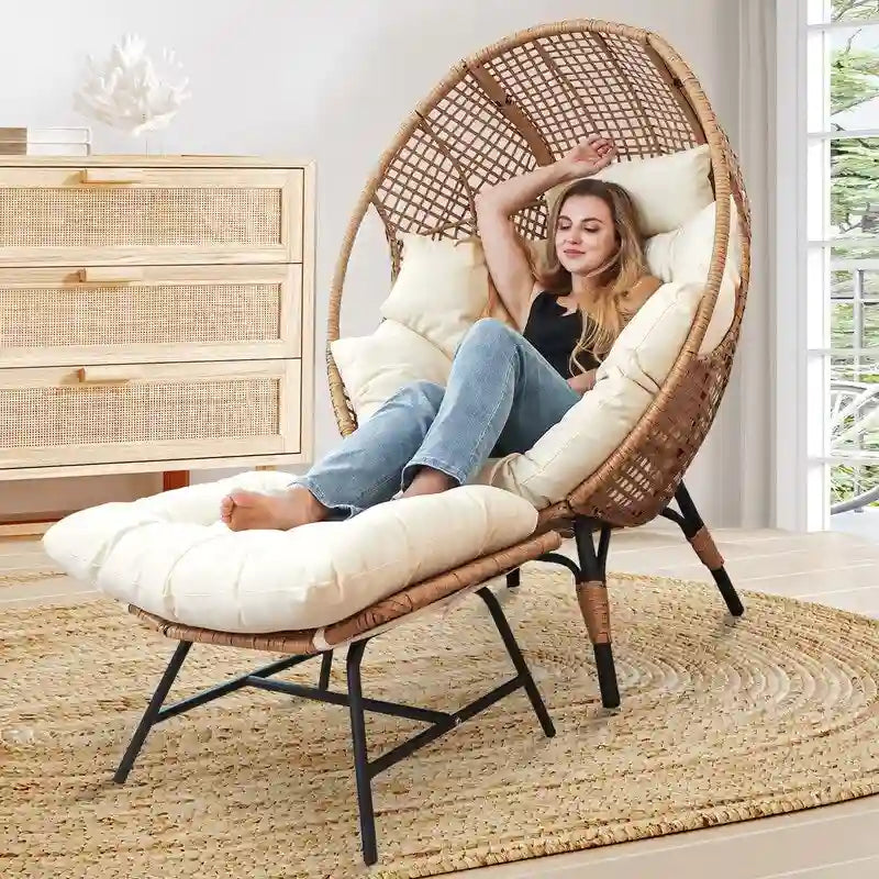 FINCATI Indoor Eggs Chair, 440 lbs Egg Chair Outdoor, Oversized Egg Chair with Ottoman, Luxury Cozy Egg Chair with Foot Rest