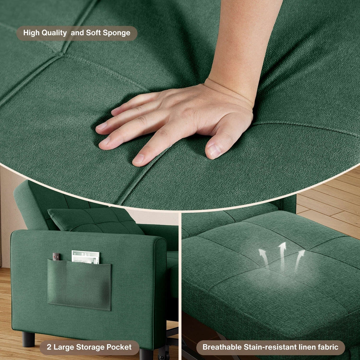 3-in-1-Schlafsofa mit verstellbarer Rückenlehne, ausziehbarer Sessel, umwandelbares Klappbett fürs Wohnzimmer
