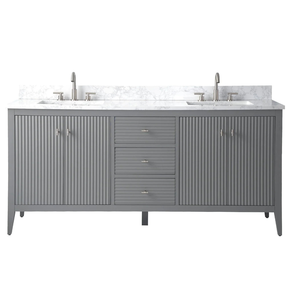 Vanity Art 72 badkamermeubel met dubbele wastafel en blad van composietmarmer
