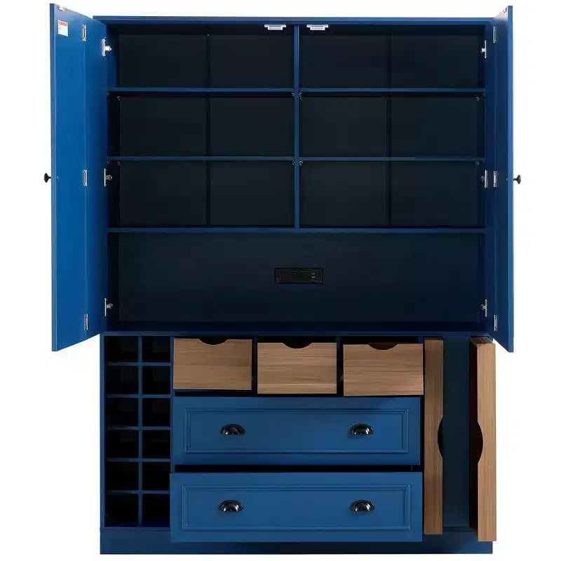 Despensa de cocina independiente Whisen de 71'' de altura, armario grande de almacenamiento para comedor con aparador, 4 puertas plegables, estantes y botelleros