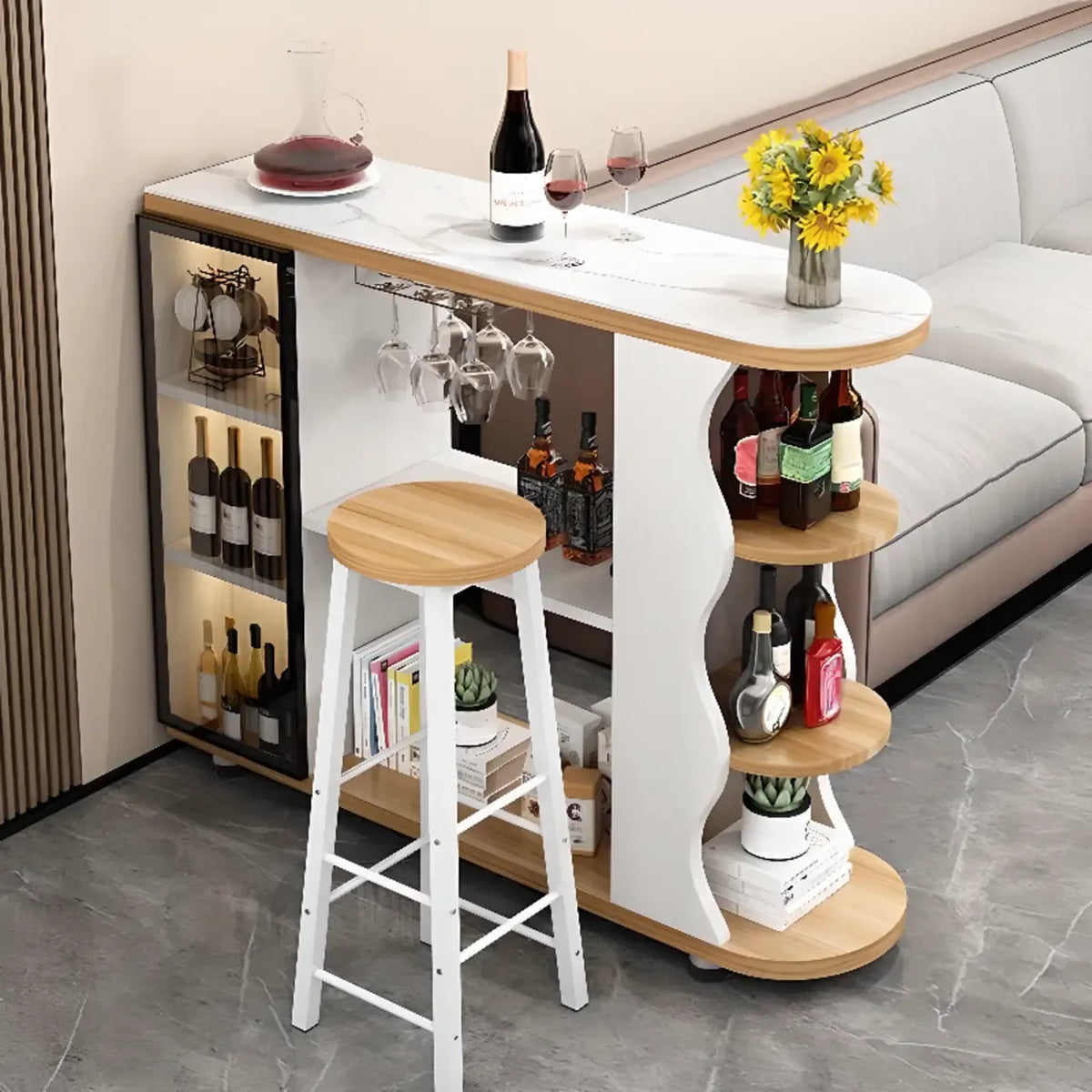 Modern Stone Top Freeform Bar Table with Storage for Home Bars