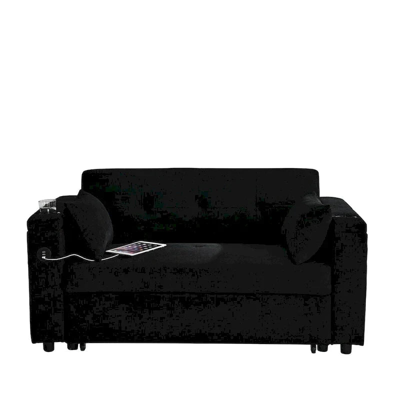 Sofa rozkładana 54, 2-osobowa sofa z funkcją spania i rozkładanymi fotelami, schowkiem, poduszką lędźwiową i gniazdem USB