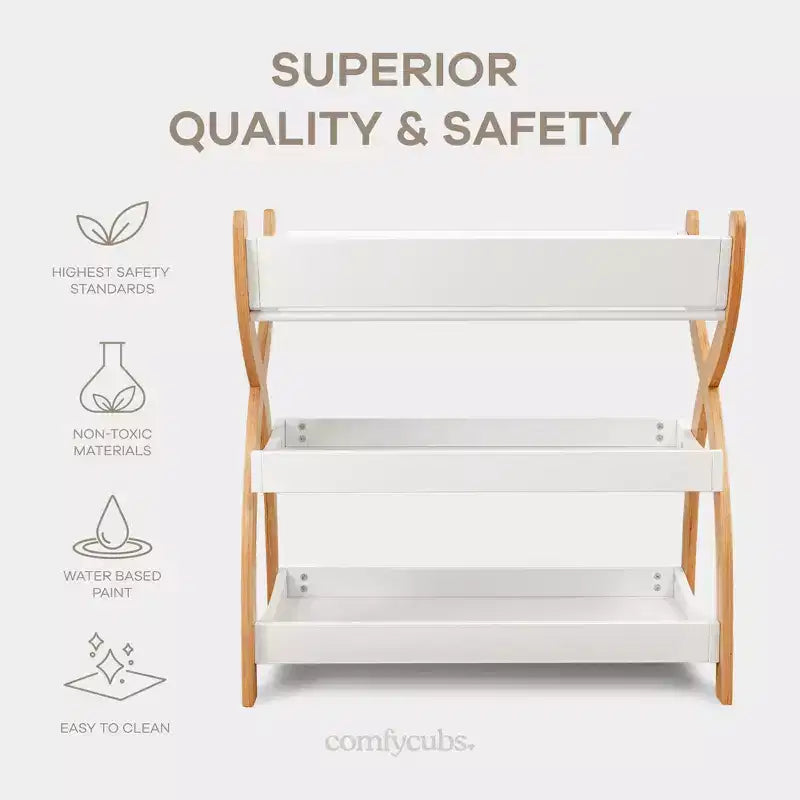 Comfy Cubs Baby Changing Table - Sturdy Wood Construction, Timeless Look with Two Open Shelves for Infant Essentials