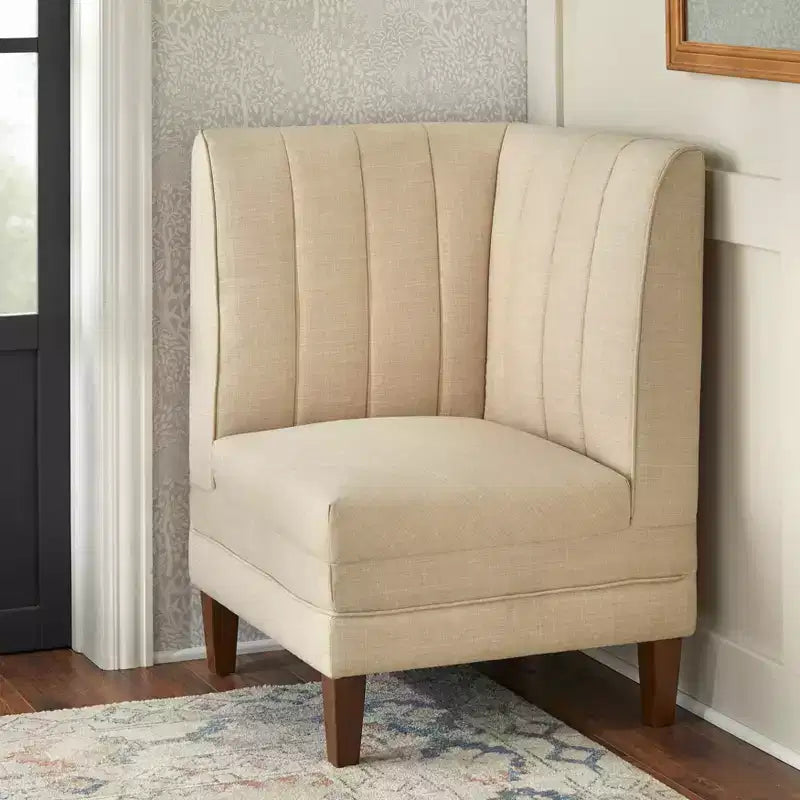 Lifestorey 4-teiliges Kerrington-Bankett-Esszimmer-Set mit Kanalsteppung, Walnuss/Creme: leinenähnlicher Stoff, Säulentisch