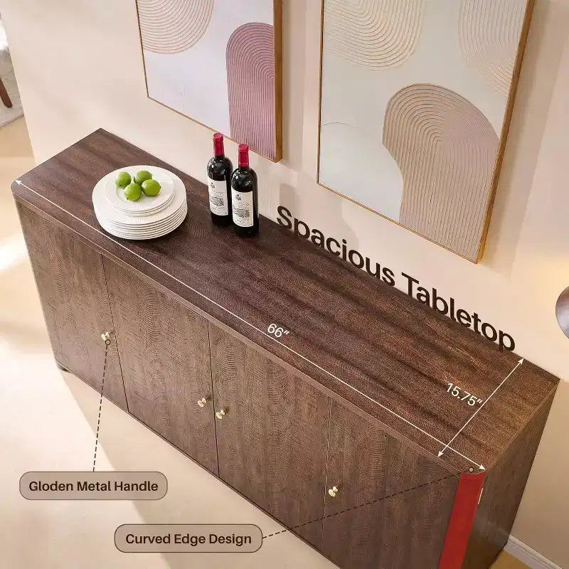 4 kapaklı ve raflı mutfak büfe konsol dolabı, modern büyük büfe depolama dolabı, 66 kahve barı depolama dolabı
