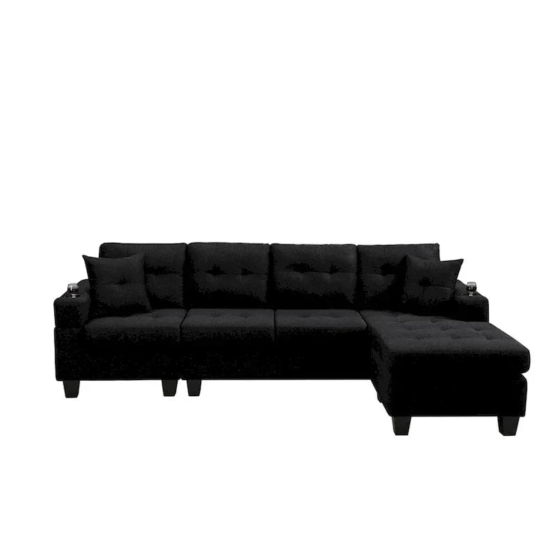 Modulaire hoekbank voor de woonkamer met L-vormige chaise longue en bekerhouder