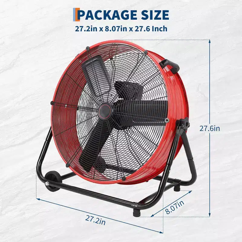 Álló ventilátor, ipari ventilátor – 24 hüvelykes nagy teljesítményű dobfan 4 sebességfokozattal, fém légkeringető raktárba, műhelybe, garázsba, gyárba és pincébe