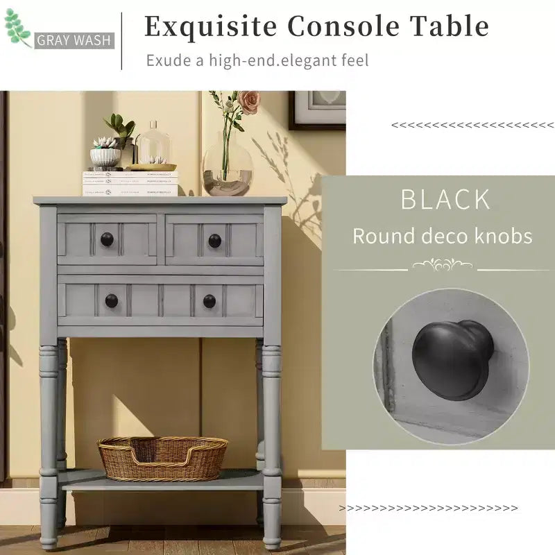 23.7in Narrow Console Table with 3 Drawers and Shelf, Sofa Table for Small Space Entryway or Living Room