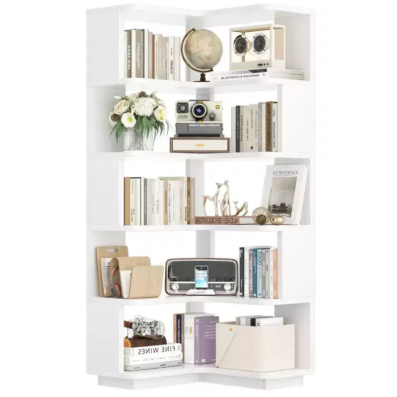 6-tier Corner Bookshelf, Space-saving Display Shelving Unit
