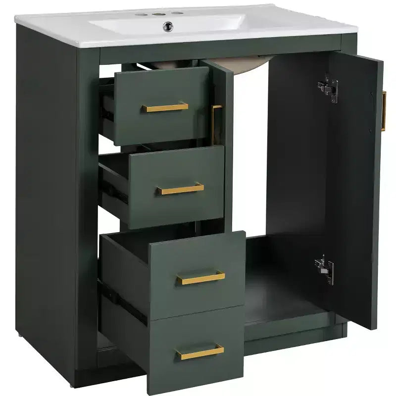 30 Single Sink Bathroom Vanity with Cabinet & 3 Drawers 鈥?Black / Blue / Green / Indigo / White