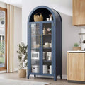 Mobiletto contenitore alto ad arco con ante in vetro, libreria espositiva a 5 ripiani con mensole regolabili per cucina o soggiorno