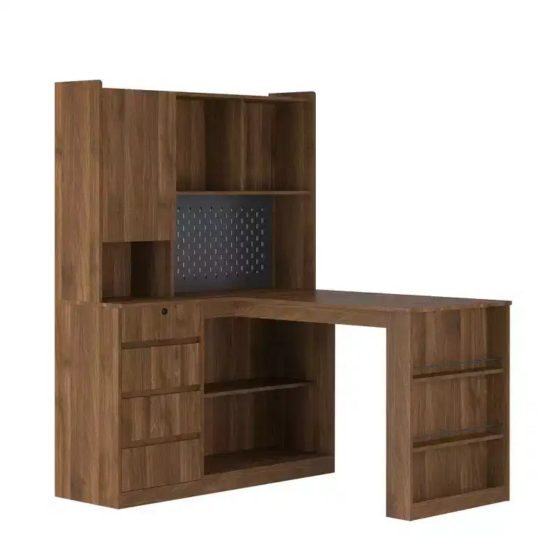 117-cm-Eckschreibtisch in L-Form mit Bücherregal und Schubladen