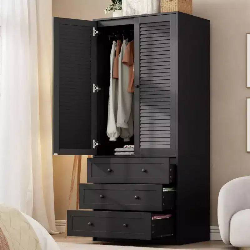 Armoire-penderie COZONY avec 3 tiroirs et 2 portes, meuble de rangement moderne en bois pour chambre, grande armoire blanche sur pied