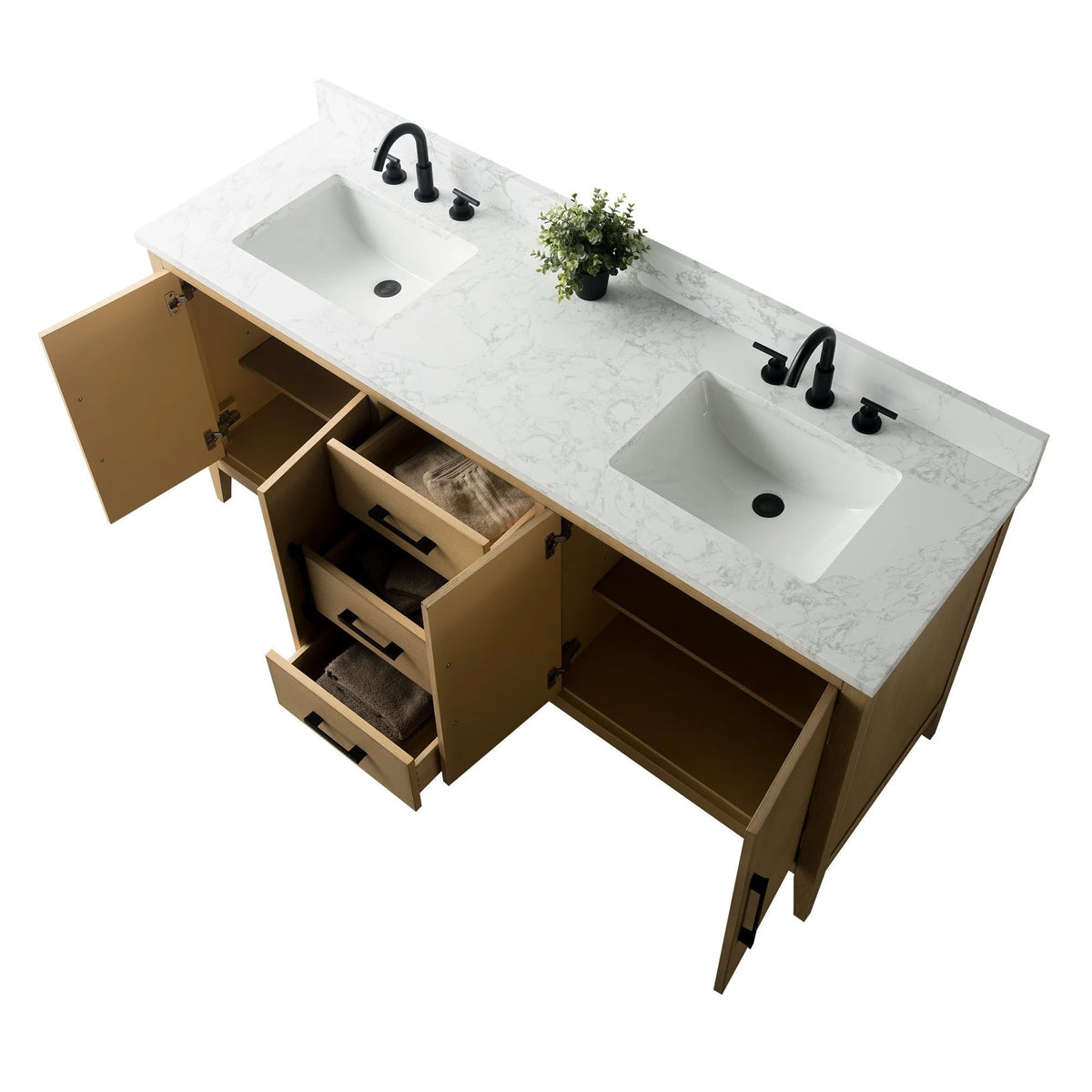 Vanity Art 72 badkamermeubel met dubbele wastafel en blad van composietmarmer