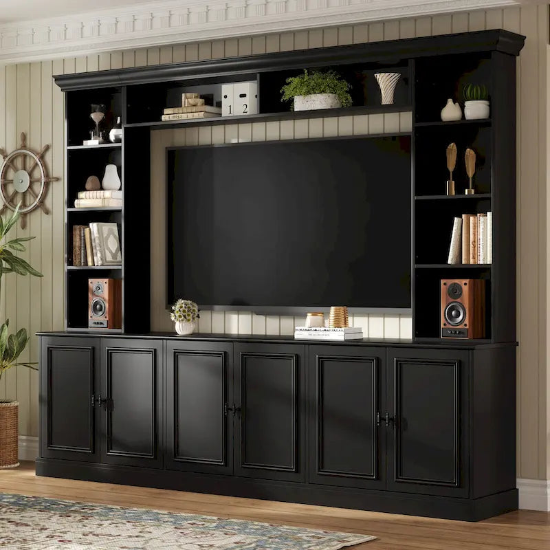 4-teiliges Entertainment-Center-Wandmöbelset mit Brücke für Fernseher bis 70 Zoll, TV-Ständer mit verstellbaren Regalböden, große Medienkonsole