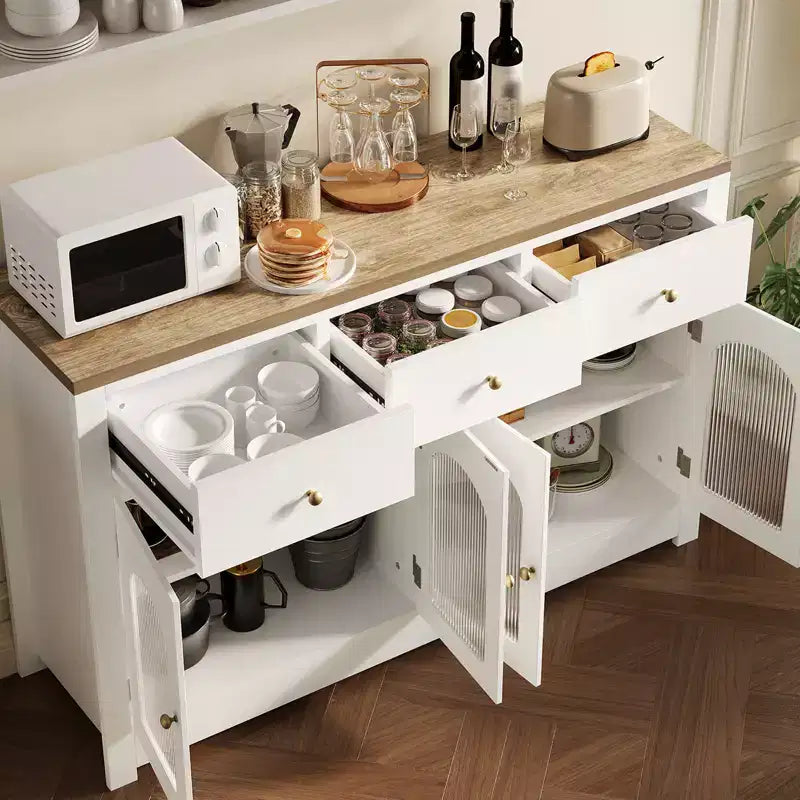 Credenza stretta da 55 pollici con spazio contenitivo, buffet e mobiletto laterale con 3 cassetti e 4 ante per cucina, sala da pranzo e soggiorno
