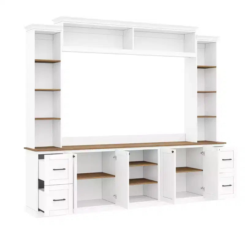 ModernLuxe 4-in-1 Farmhouse Entertainment Center Wall Unit, Fits TVs Up to 70, TV Stand Media Console w/ Adjustable Shelves & Drawers