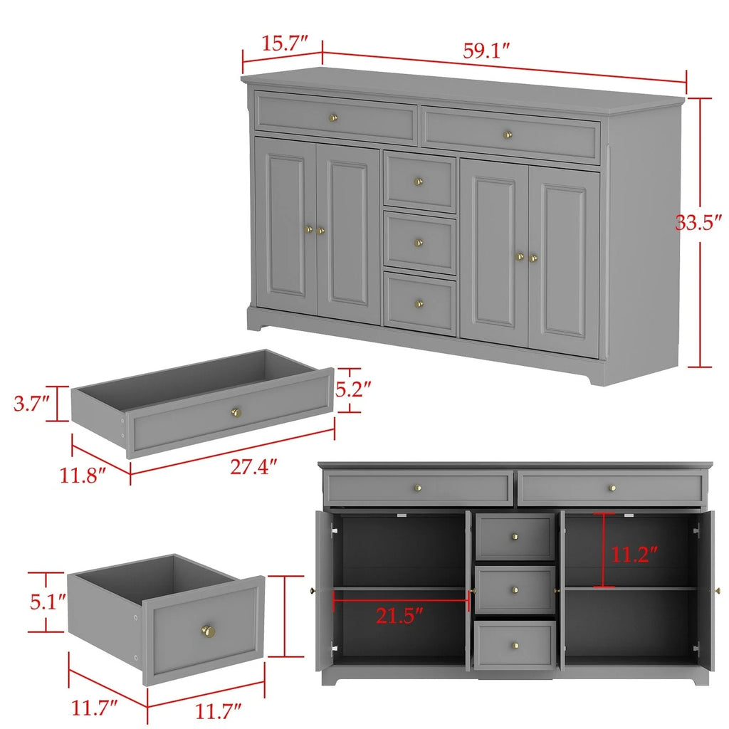 Credenza buffet bianca da 59.1'' in stile moderno di metà secolo, contemporanea e laccata