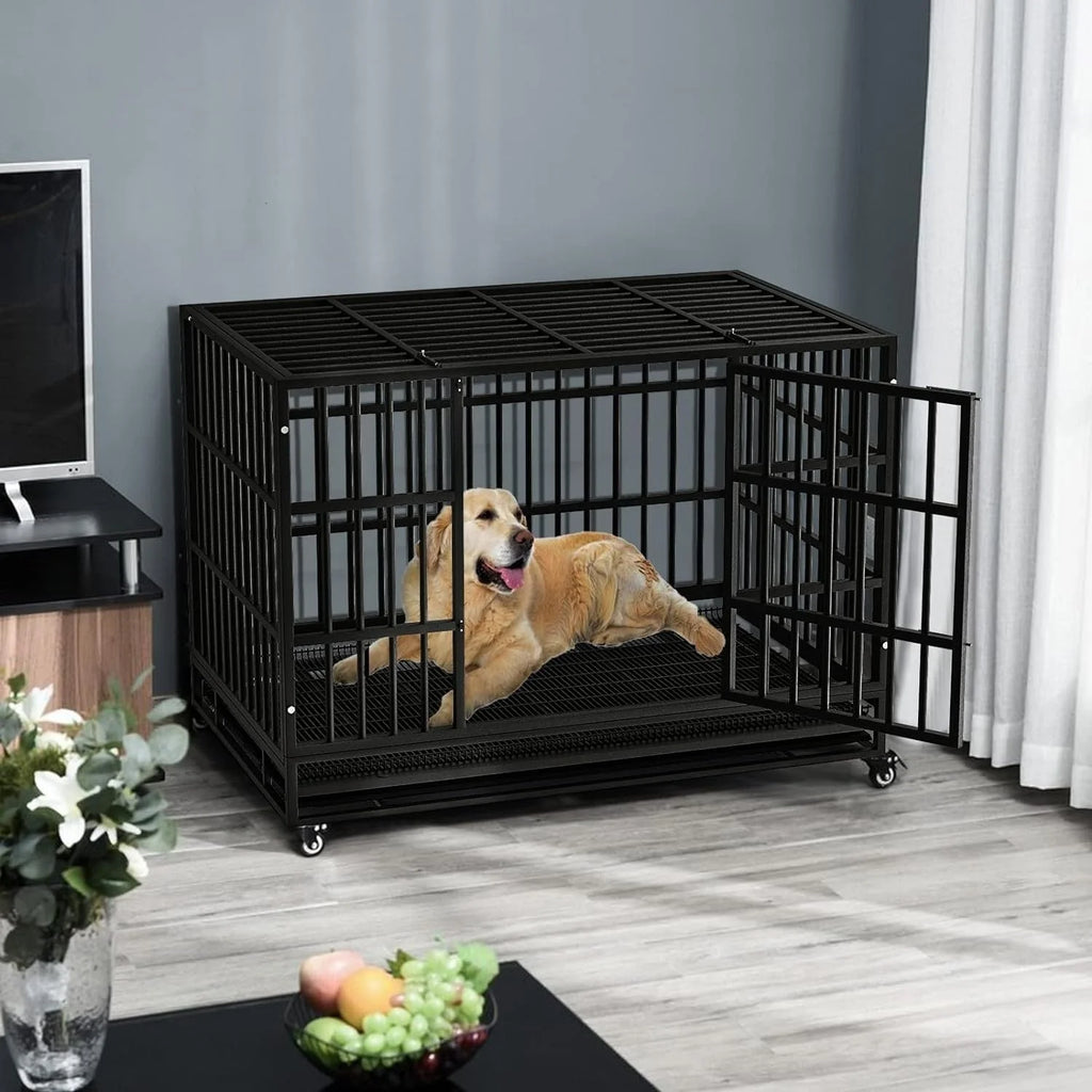 Cage pour chien BOSSIN robuste et indestructible de 48/38 po, chenil anti-fugue avec roulettes verrouillables