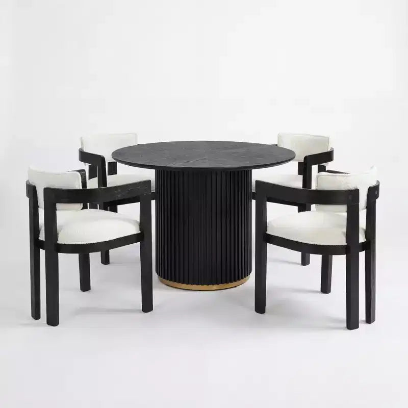 Christopher Knight Home Shankar Modern 5 Piece Round Dining Table Set with Rubberwood Upholstered Chairs