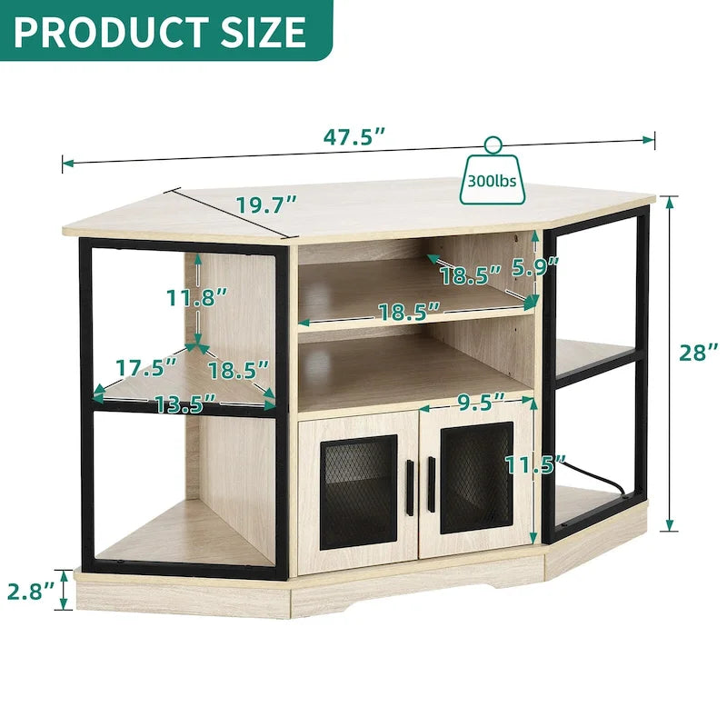 Meuble TV d’angle de style maison de campagne, centre de divertissement et console multimédia pour téléviseurs jusqu’à 55 po, avec prise électrique