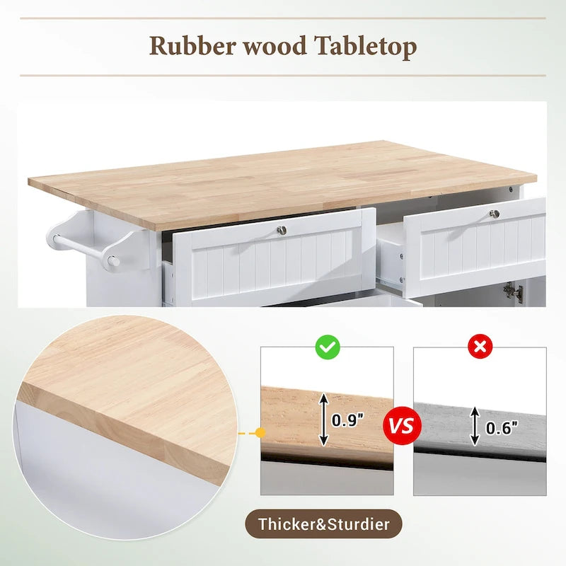 TOPMAX Kücheninsel-Set mit ausklappbarer Arbeitsplatte und 2 Sitzplätzen, Esstisch-Set mit verstellbarem Regal, Schubladen und Handtuchhalter