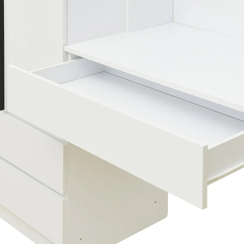 3-in-1 Wardrobe Closet with Vanity Desk, Desk Set, Bedroom Armoire with 2 Drawers 3-Door Storage Desk Wardrobe