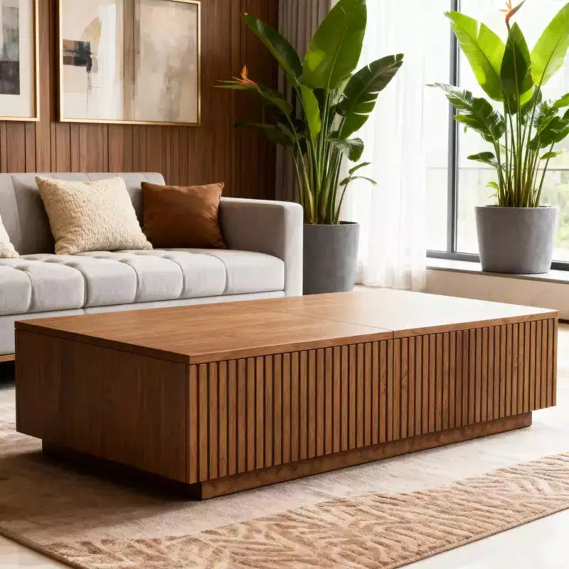 51,1 moderner Couchtisch im Mid-Century-Stil mit aufklappbarer Tischplatte, rechteckiger Walnuss-Mitteltisch für das Wohnzimmer