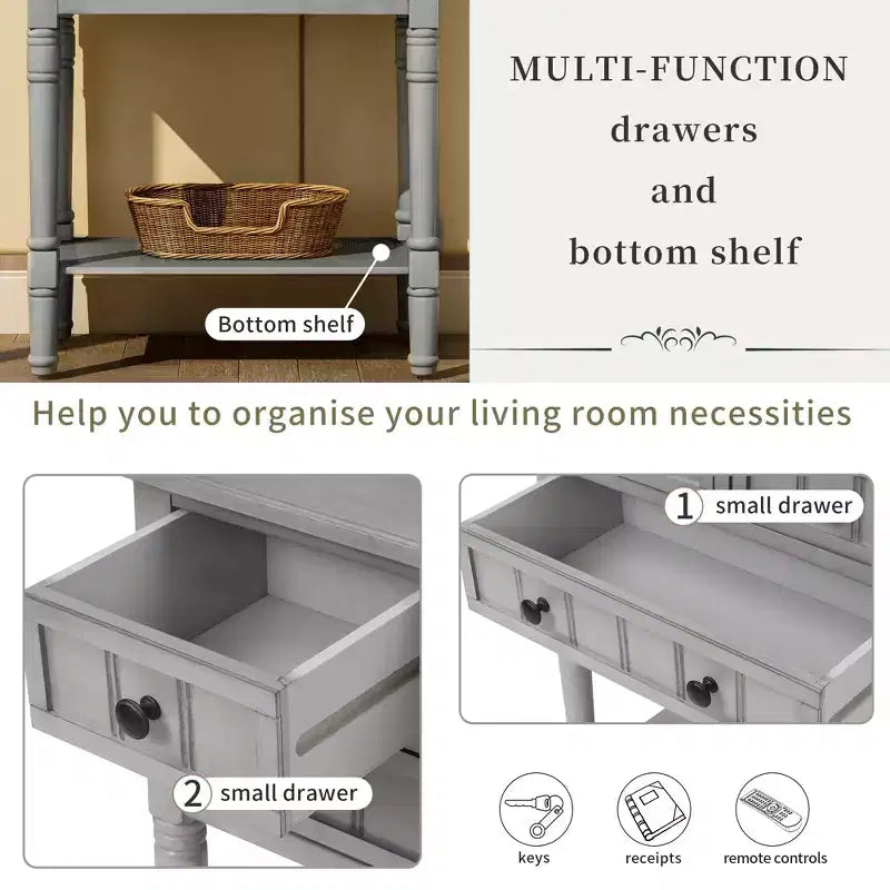 23.7in Narrow Console Table with 3 Drawers and Shelf, Sofa Table for Small Space Entryway or Living Room
