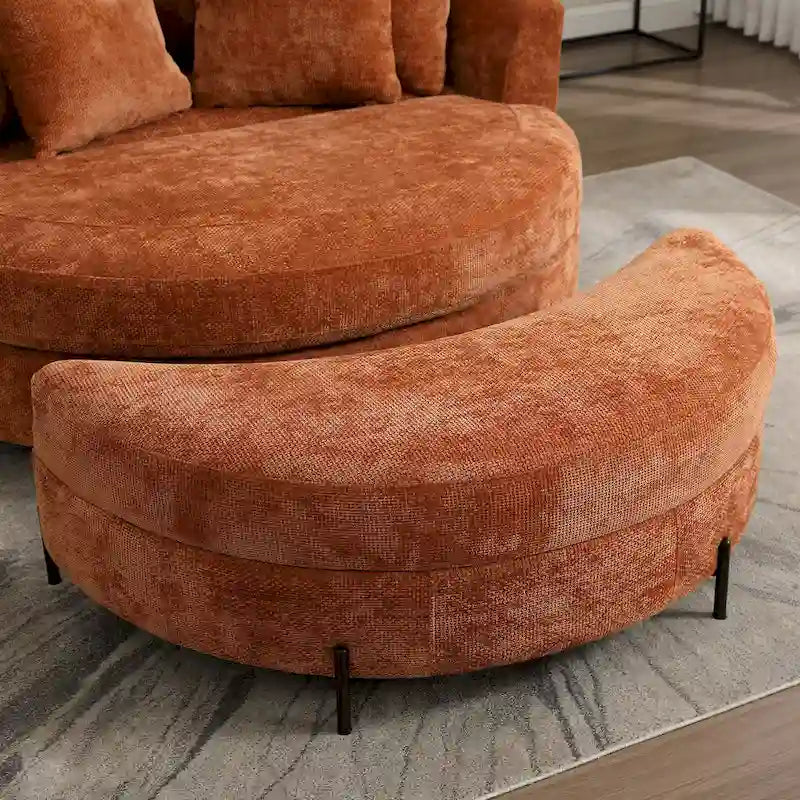 Moderner runder Akzent-Sessel als Fasssessel mit 5 Kissen und optionalem Hocker