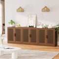 Set da 3 credenze contenitore con ante in rattan e ripiani regolabili - 93Lx31H