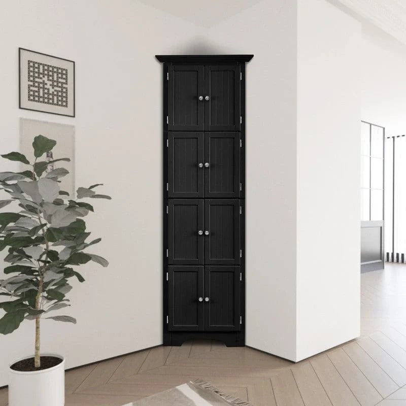 Tall Corner Storage Cabinet with 8 Doors and 4 Shelves