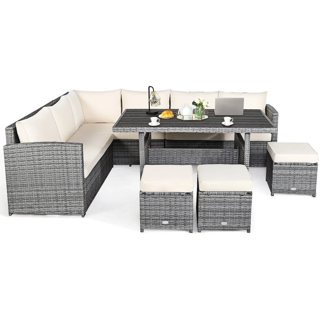 Costway 7-delige eethoek voor de patio van rotan, modulaire bank, fauteuil en voetenbank - Bekijk de details