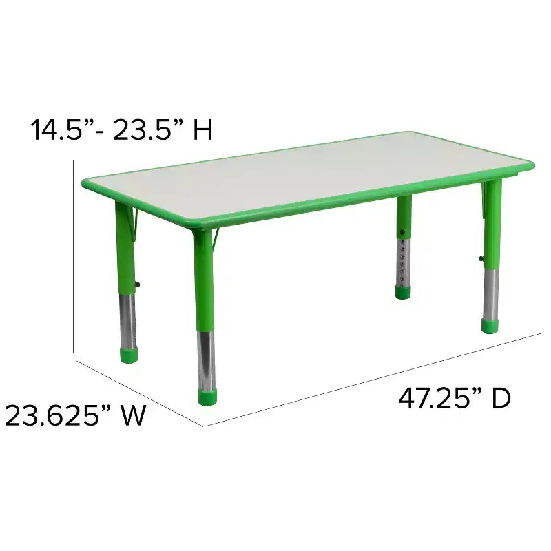 Emma and Oliver rechthoekige kunststof activiteitentafelset van 23,625W x 47,25L met verstelbare hoogte en 6 stoelen