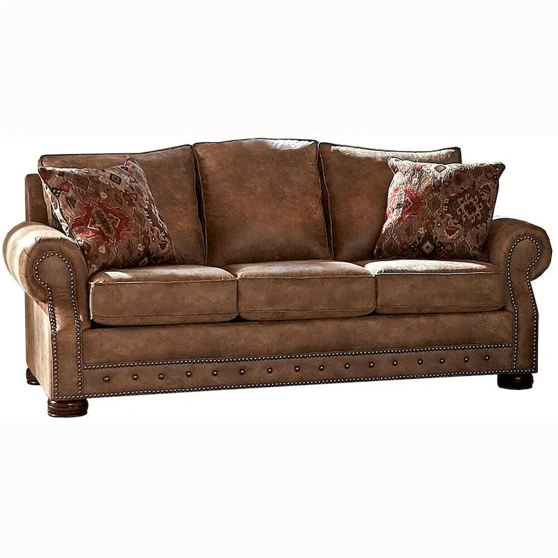 Rustikales Rancho-Schlafsofa mit braunem Wildlederstoffbezug – 37 x 86 x 40