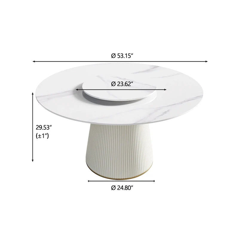53 Round Dining Table for 6 with Sintered Stone Tabletop and Lazy Susan