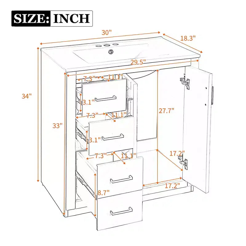 30 Single Sink Bathroom Vanity with Cabinet & 3 Drawers 鈥?Black / Blue / Green / Indigo / White
