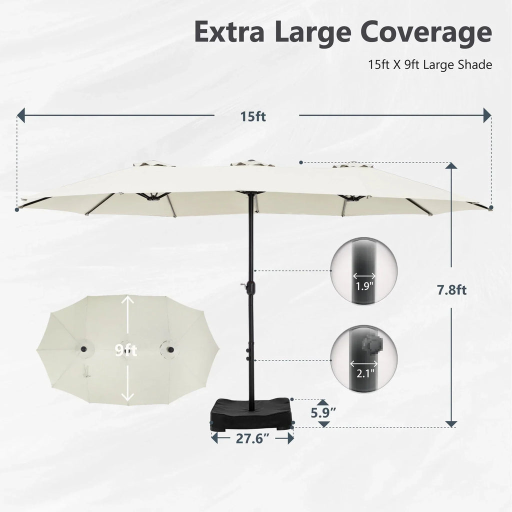MAISON ARTS dubbele parasol voor terras, 15 ft, extra groot, tweepersoons, inclusief voet