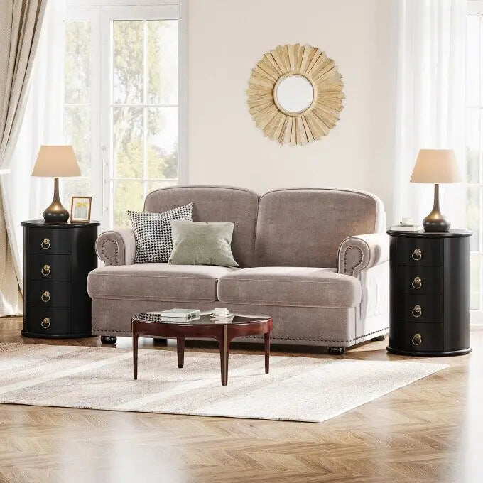 No Assembly Solid Wood End Table, Vintage Round Side Drawers Table