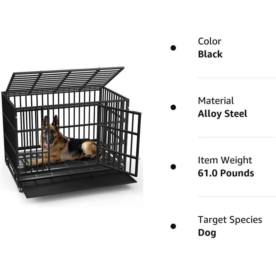Cage pour chien BOSSIN robuste et indestructible de 48/38 po, chenil anti-fugue avec roulettes verrouillables