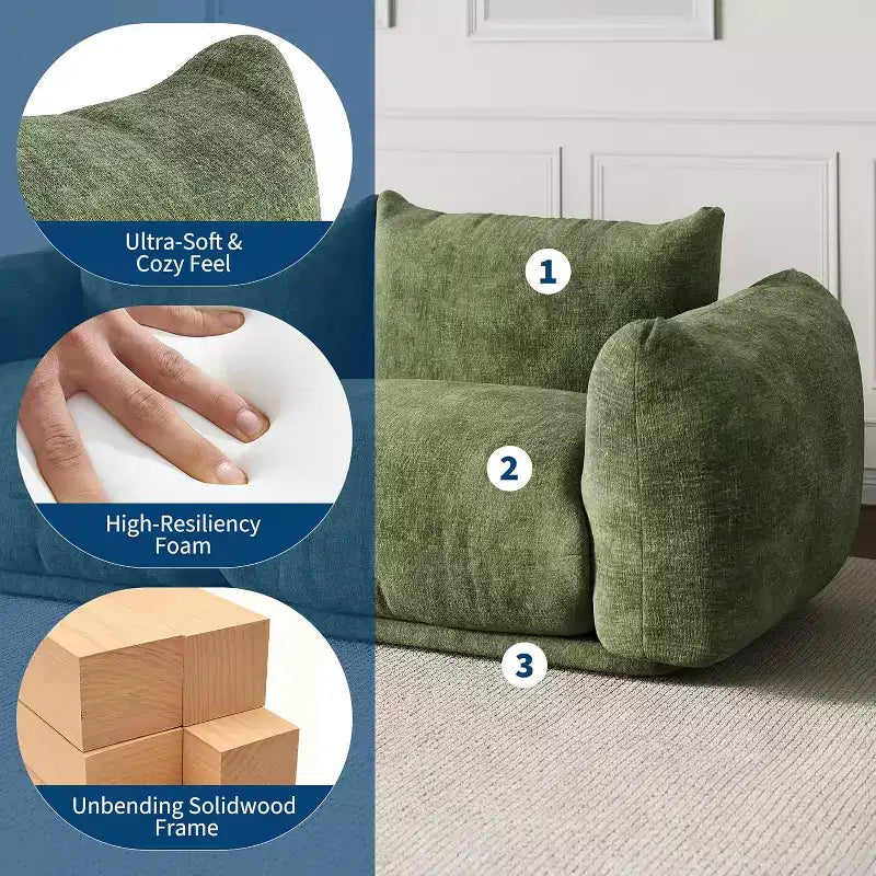 Canapé modulaire 2 places en tissu chenille, canapé nuage avec éponge haute résilience, sans accoudoirs pour petits espaces