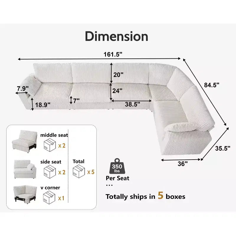 Canapé sectionnel modulaire en velours côtelé Dyonery avec housses lavables