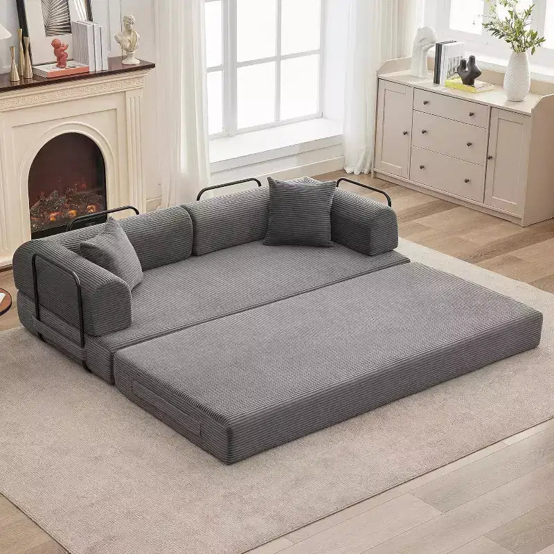2-in-1-Schlafsofa, bequemes klappbares Cordsofa mit tiefer Sitzfläche und breiten Armlehnen, rahmenloses Sofa für Wohnzimmer und Wohnungen